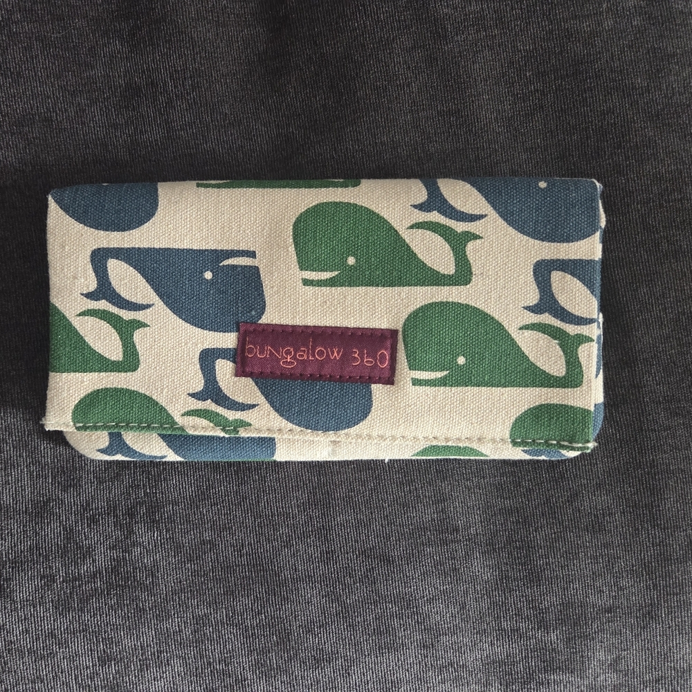 bungalow 360 Canvas Wallet with Blue and Green Whale Print